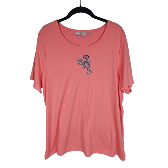 Quacker Factory Tops - Vtg Pink Quacker Factory Rhinestone Lobster T-Shirt Size Large Cotton Blend
